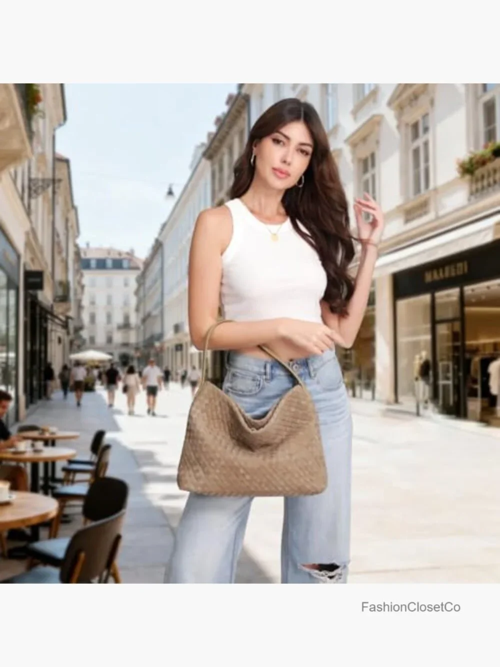 Woven Suede Shoulder Bag Hobo Tote Satchel Crossbody